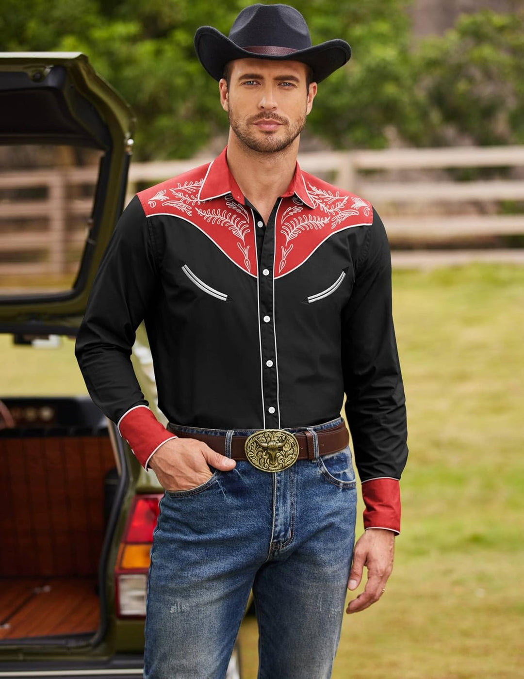 COOFANDY Herren Hemd mit Button-Down-Kragen Gross und kräftig S Baumwolle - Rot & Schwarz, S Baumwol