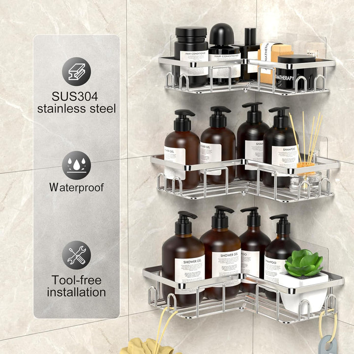 Duschablage Ohne Bohren Ecke, Duschregal aus Edelstahl SUS304, Badezimmer Regal Organizer, Shampoo D