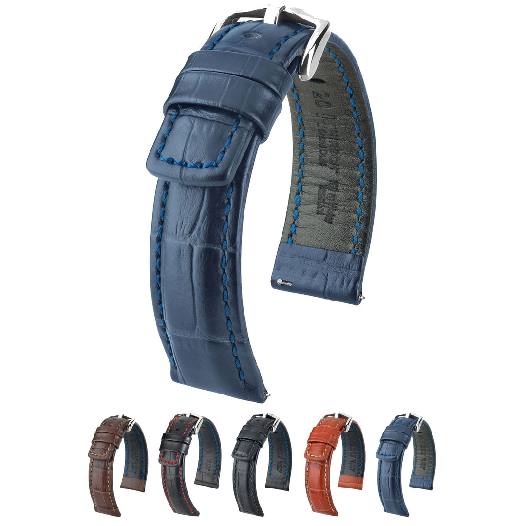 HIRSCH Unisex Alligator Style Uhrenarmband - Grand Duke 22 mm Blau, 22 mm Blau
