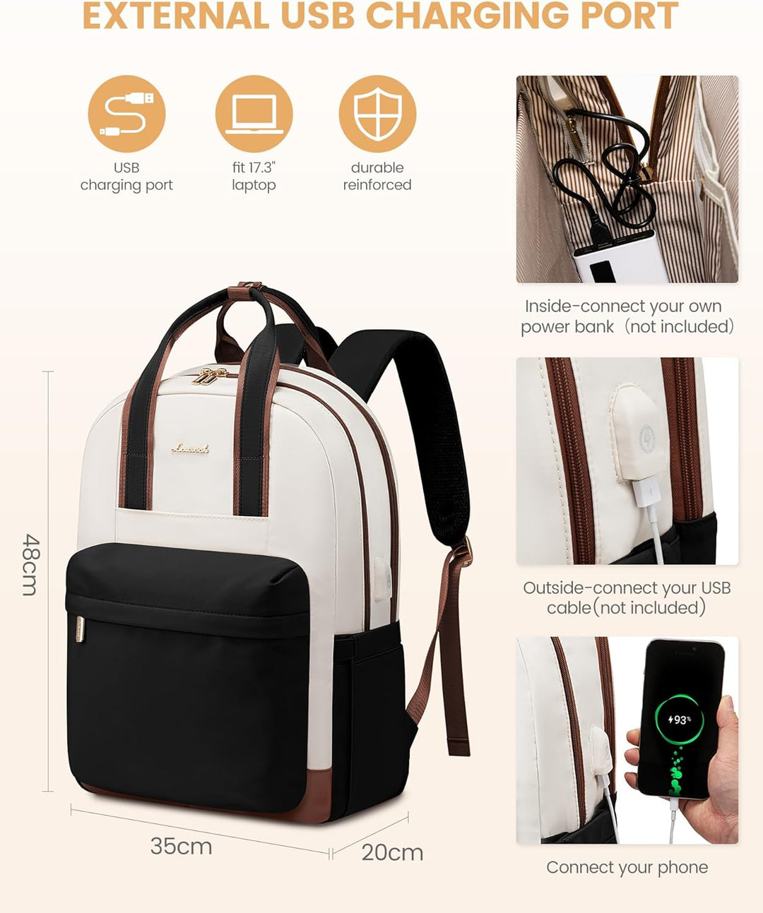 LOVEVOOK Rucksack Damen Gross, 17,3 Zoll Laptop Schultasche Mädchen mit Laptopfach, Wasserdicht Reis