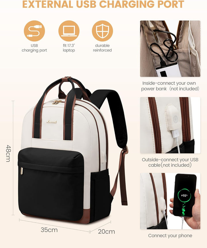 LOVEVOOK Rucksack Damen Gross, 17,3 Zoll Laptop Schultasche Mädchen mit Laptopfach, Wasserdicht Reis