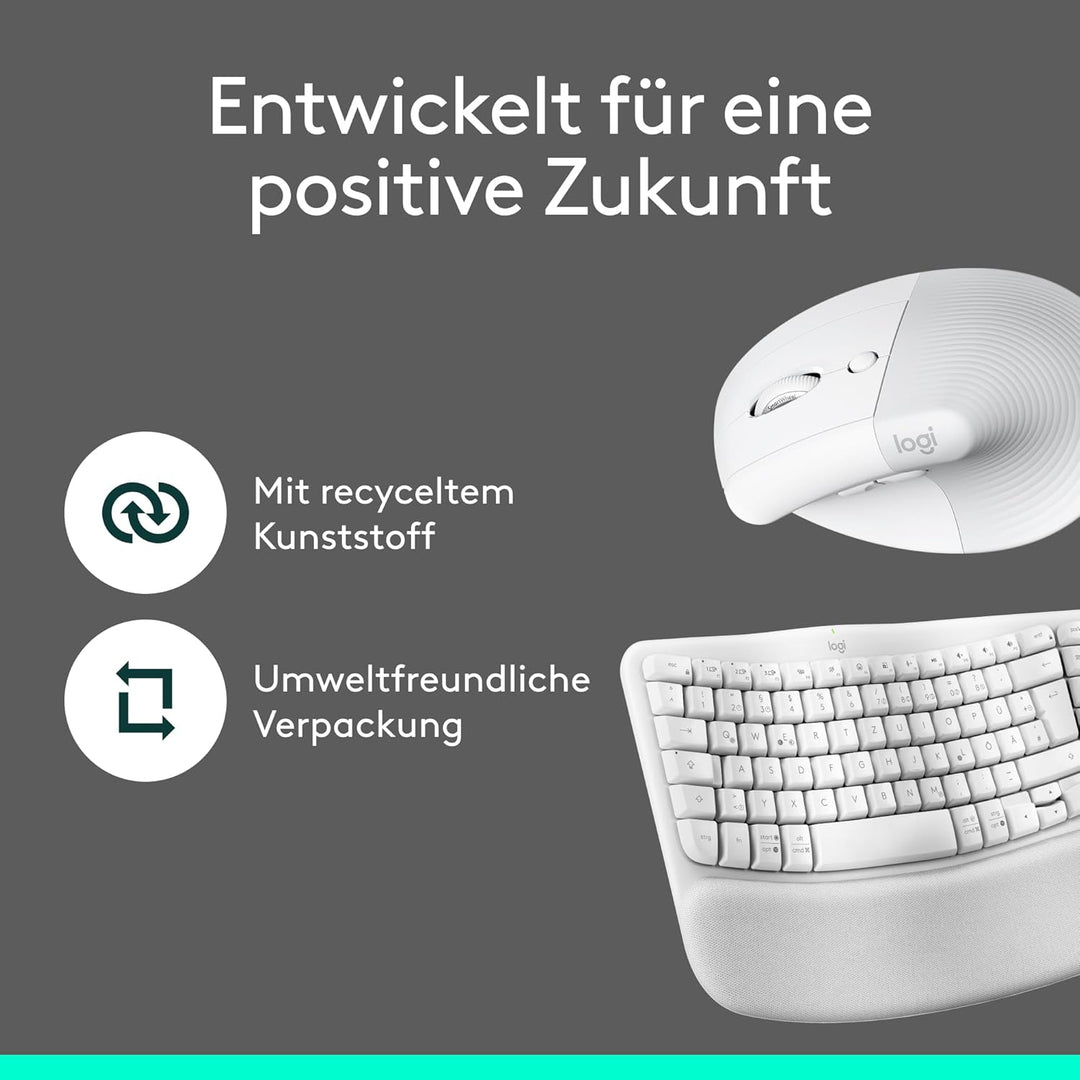 Logitech Wave Keys und Lift vertikale Maus – Ergonomisches Bundle – kabellose Tastatur mit gepolster