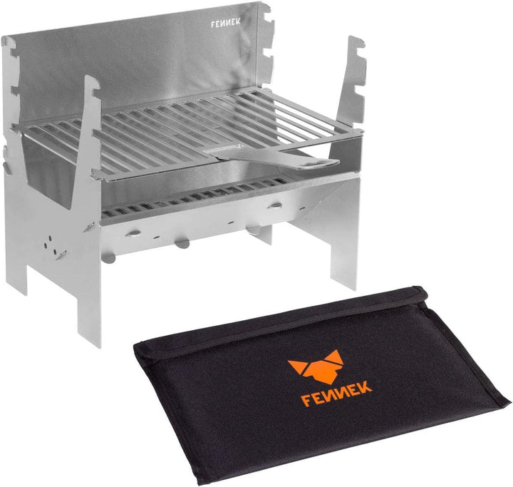 FENNEK Grill light | Mobiler und steckbarer Holzkohle-Grill aus Edelstahl für Camping, Trekking, Van