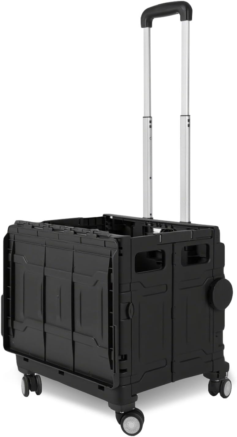 Einkaufstrolley Klappbar, mit neigbarer Teleskopgriff & Deckel, 4 x 360° Rollen, bis 30 kg, 50 Liter