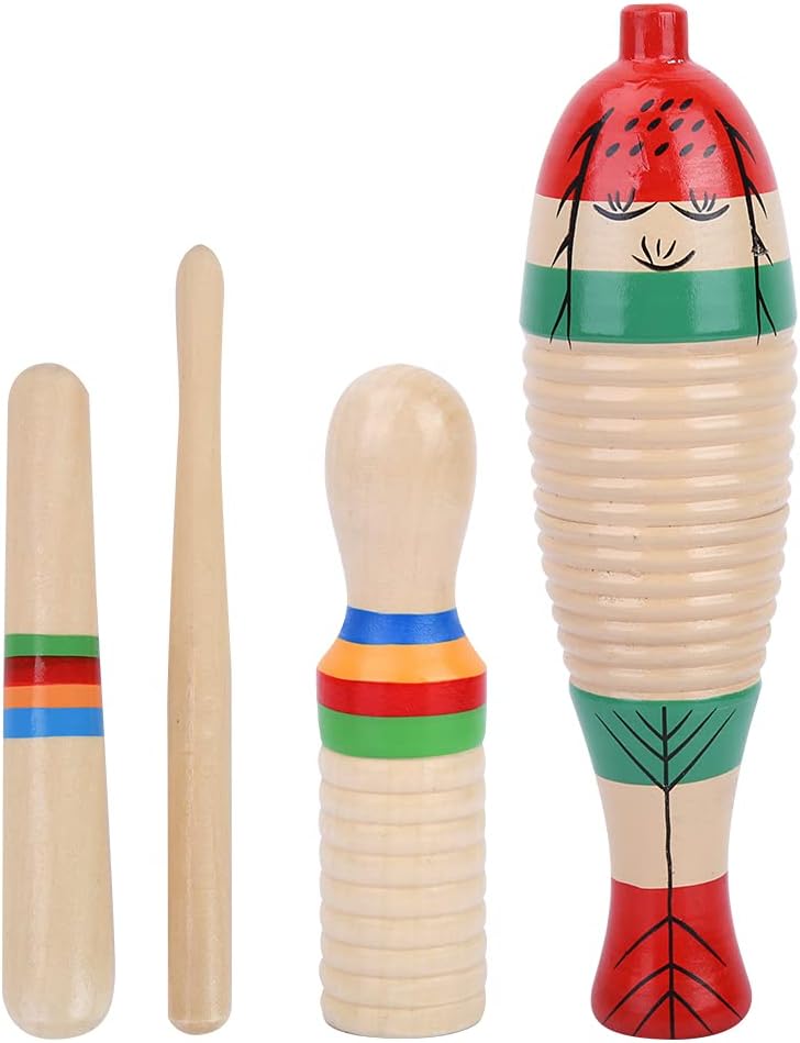 Kleines Holz Fisch förmiges Guiro Instrument, 2 Sets Holzschaber Guiro Sound Tube Musikalisches Schl