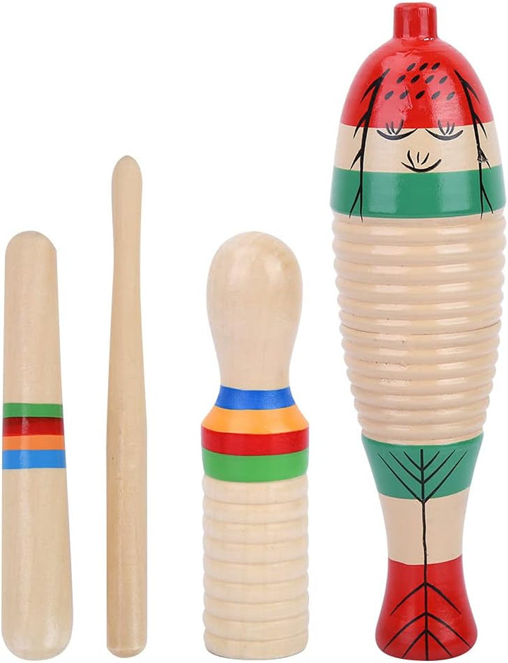 Kleines Holz Fisch förmiges Guiro Instrument, 2 Sets Holzschaber Guiro Sound Tube Musikalisches Schl