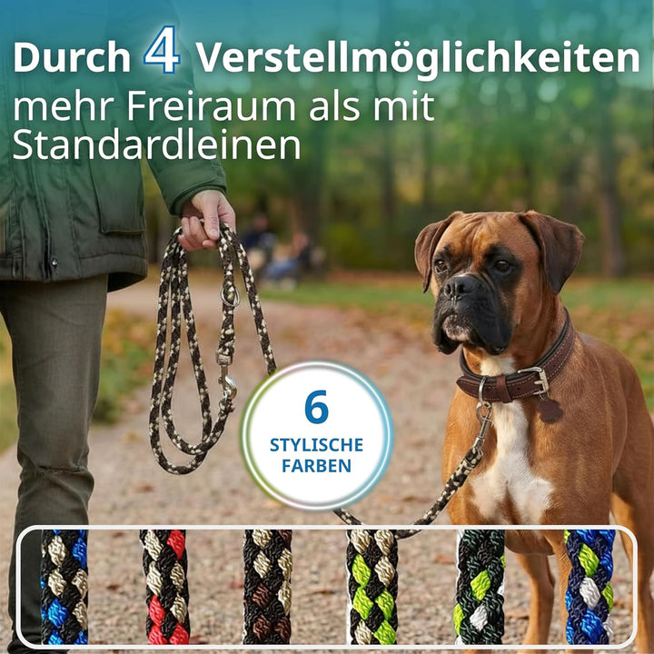 Geflochtene Hundeleine für grosse Hunde bis 60 kg | 4-Fach verstellbare Führleine | 2,80 m lang | Du