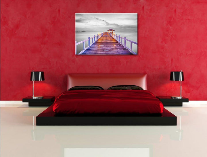 Pixxprint Steg ins Meer bei Sonnenuntergang als Leinwandbild/Grösse: 100x70 cm/Wandbild/Kunstdruck/f