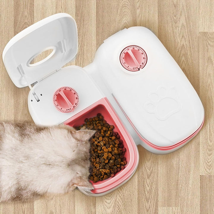Futterautomat Katze Nassfutter, 2 Mahlzeiten Katzenfutter Automat Katzen Futterautomat mit 48 Stunde