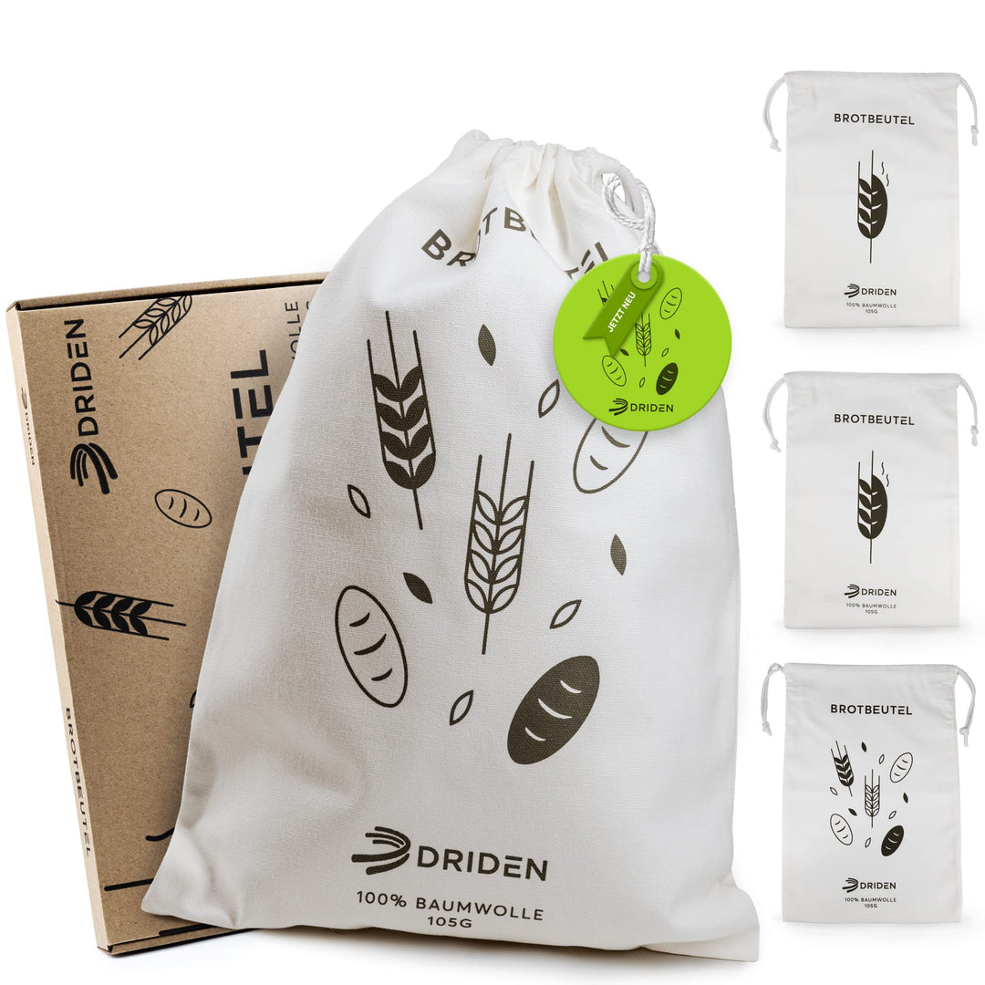 Brotbeutel XL [3er Set] 100% Natur Baumwolle - Brotsack für frische Brötchen & Grosseinkäufe - Hohe