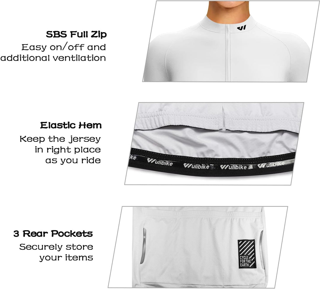 Wulibike Damen Radtrikot,Fahrradtrikot Damen Langarm Atmungsaktiv Rennrad Trikot Damen mit 3 Rückent