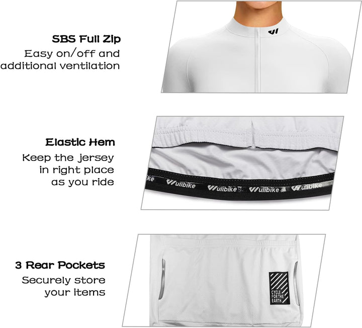 Wulibike Damen Radtrikot,Fahrradtrikot Damen Langarm Atmungsaktiv Rennrad Trikot Damen mit 3 Rückent
