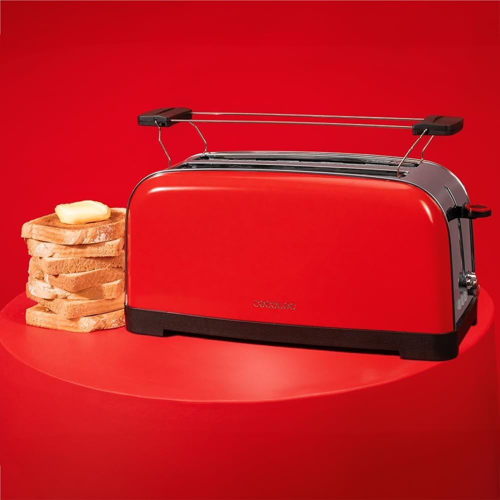 Cecotec Vertikaler Toaster mit 2 langen Schlitzen Toastin' Time 1500 Rot. 1500 W, 4 Brotscheiben, 3,