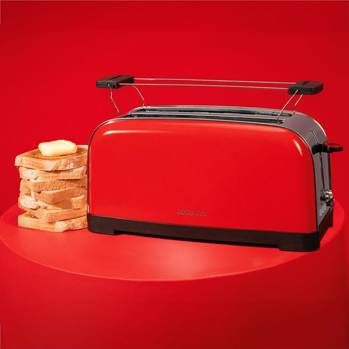Cecotec Vertikaler Toaster mit 2 langen Schlitzen Toastin' Time 1500 Rot. 1500 W, 4 Brotscheiben, 3,