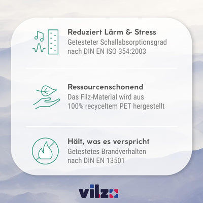 vilz 2er Set Akustik Filz Schalldämmung für Decke & Wand aus recyceltem Vollmaterial - Akustikplatte