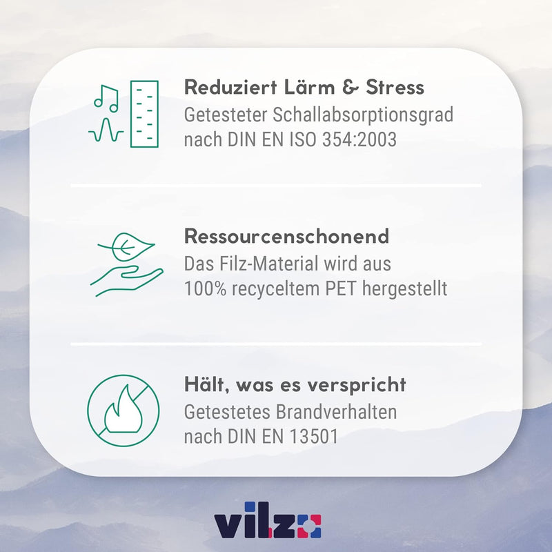 vilz 2er Set Akustik Filz Schalldämmung für Decke & Wand aus recyceltem Vollmaterial - Akustikplatte
