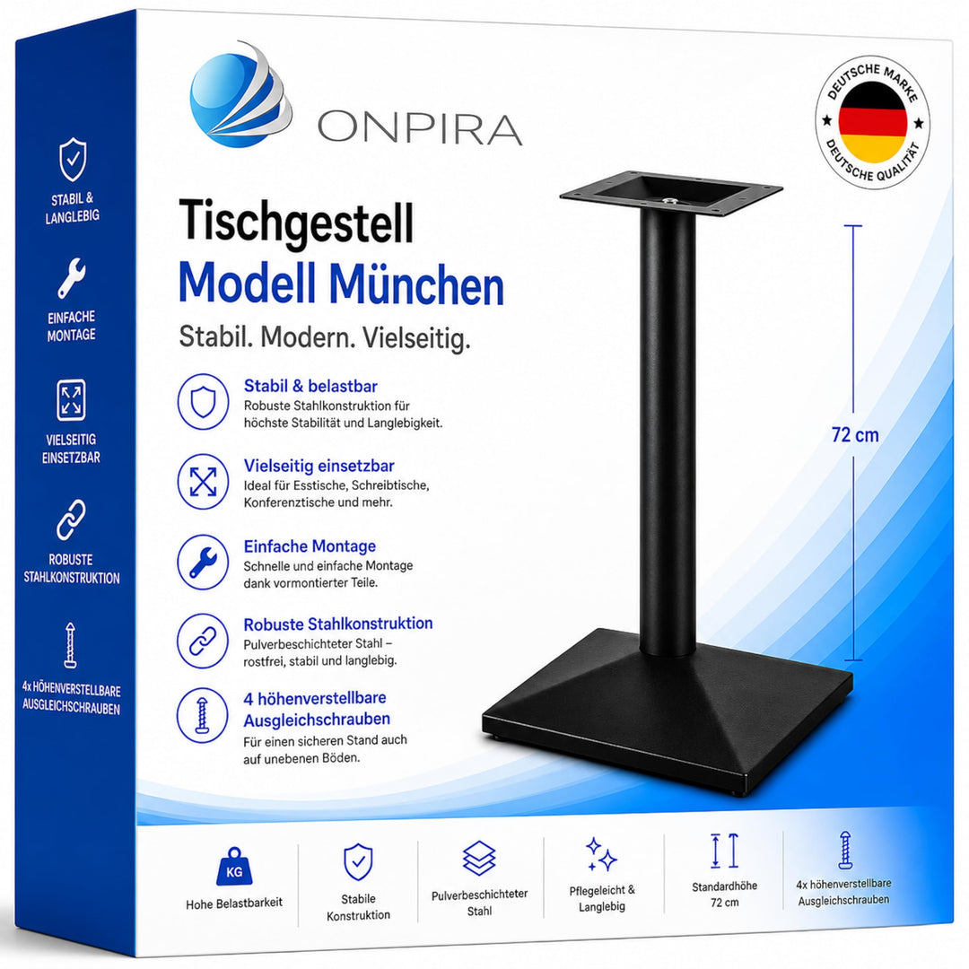 ONPIRA Tischgestell schwarz Höhe 72cm pulverbeschichtetet inkl. Bodenausgleichsschrauben