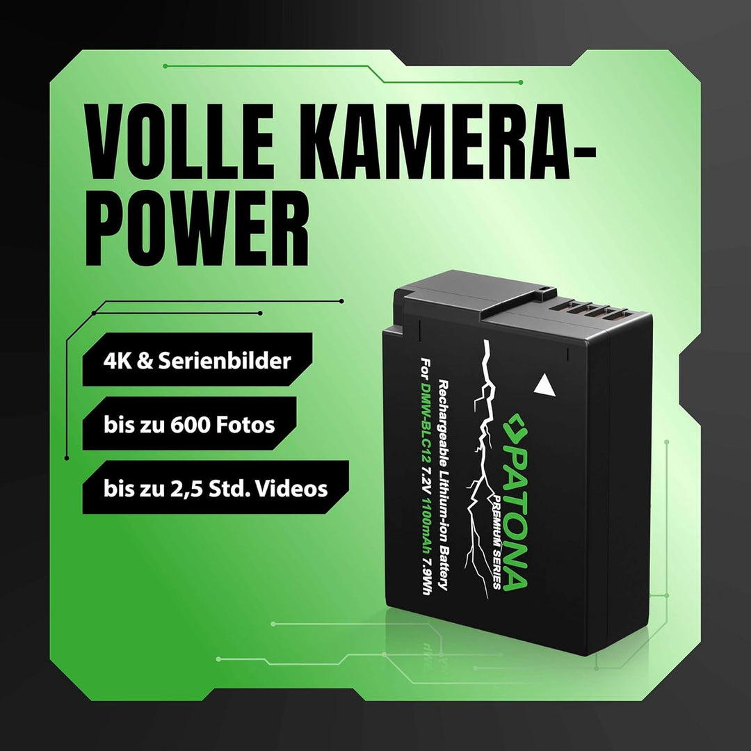 PATONA Premium (2X) Ersatz für Akku Panasonic DMW BLC12 E (echte 1100mAh) DMW BLC-12 Premium x2, DMW