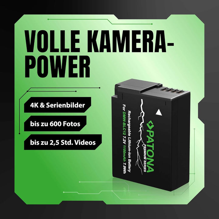 PATONA Premium (2X) Ersatz für Akku Panasonic DMW BLC12 E (echte 1100mAh) DMW BLC-12 Premium x2, DMW