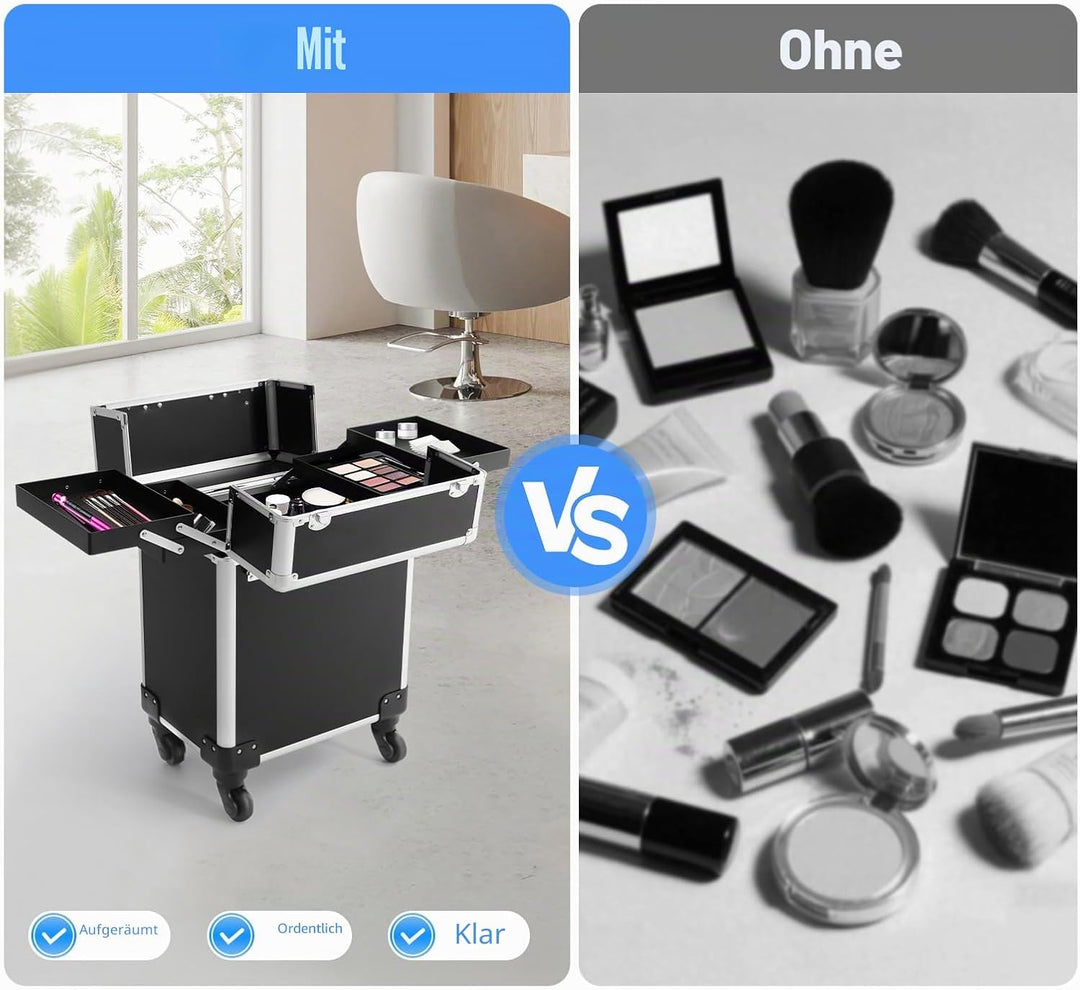 Kosmetik Trolley, 3-in-1 Kosmetikkoffer Gross Beautycase Koffer Trolley mit Schlösser, Friseurkoffer