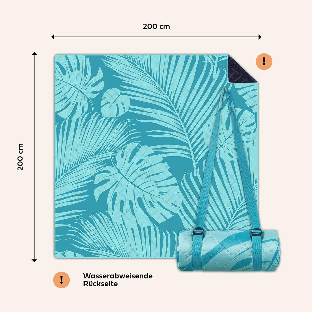 NAYA Studios® Picknickdecken (Palm Leaves) - extra grosse Picknickdecke 200x200 cm - waschbare Campi