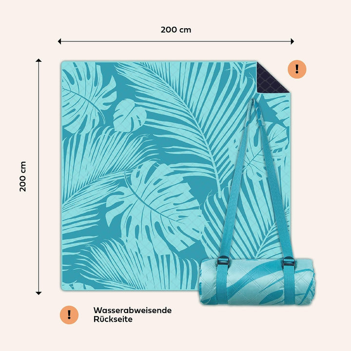 NAYA Studios® Picknickdecken (Palm Leaves) - extra grosse Picknickdecke 200x200 cm - waschbare Campi