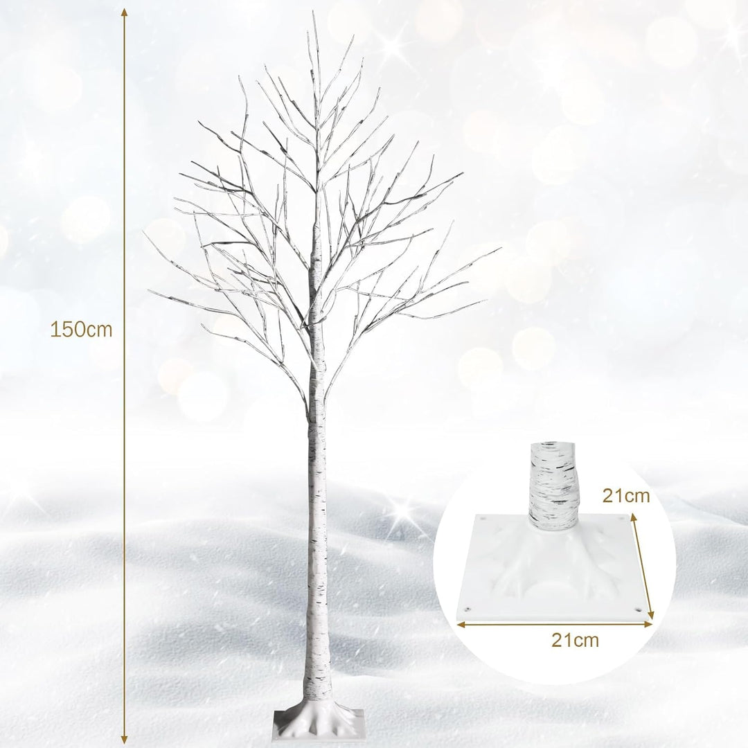 COSTWAY 150cm LED Lichterbaum, Birkenbaum mit warmweissen LED-Leuchten, künstlicher Weihnachtsbaum,