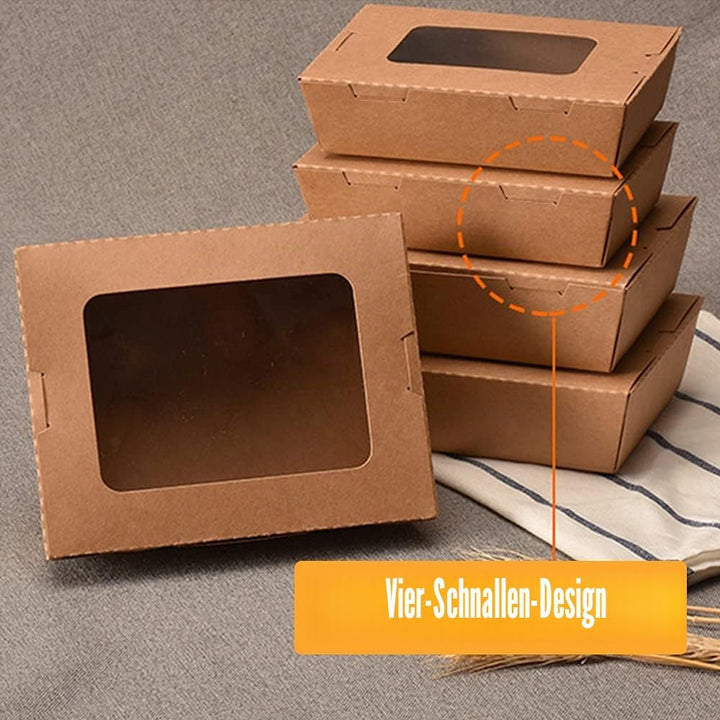 20 Stücke Kraftpapier Lunchbox 700ml/24oz, Kraftkarton Snackboxen, Take Away Box, mit Fenster, Öl un