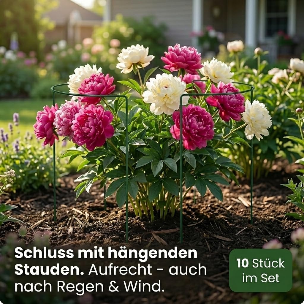 10 STÜCK Pflanzenstütze halbrund - Ø 38 cm - 100 cm hoch - aus 4mm kunststoffummantelten Draht - Für