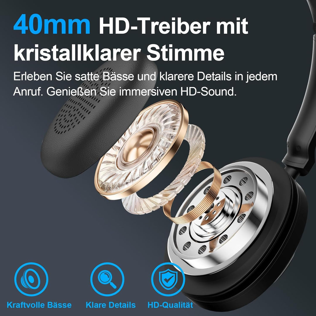 Voistek Kabelloses Bluetooth Headset mit Mikrofon & Rauschunterdrückung, USB Dongle für PC, Ladestat
