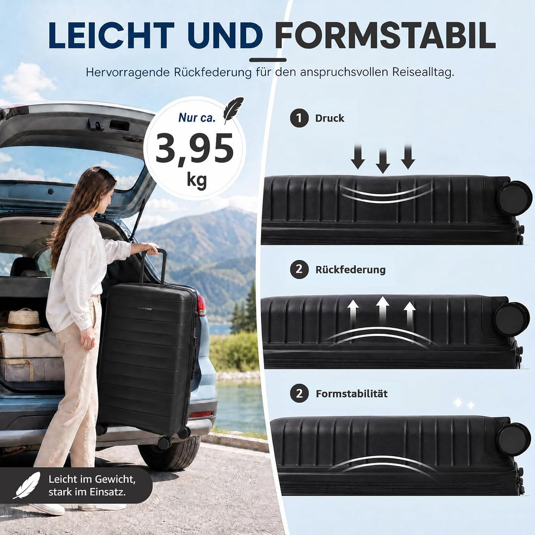 Mariner PP-Kofferset 2-teilig M+L, 360°-Doppelrollen, Carbon Black | M 68 cm und L 77 cm, hochwertig
