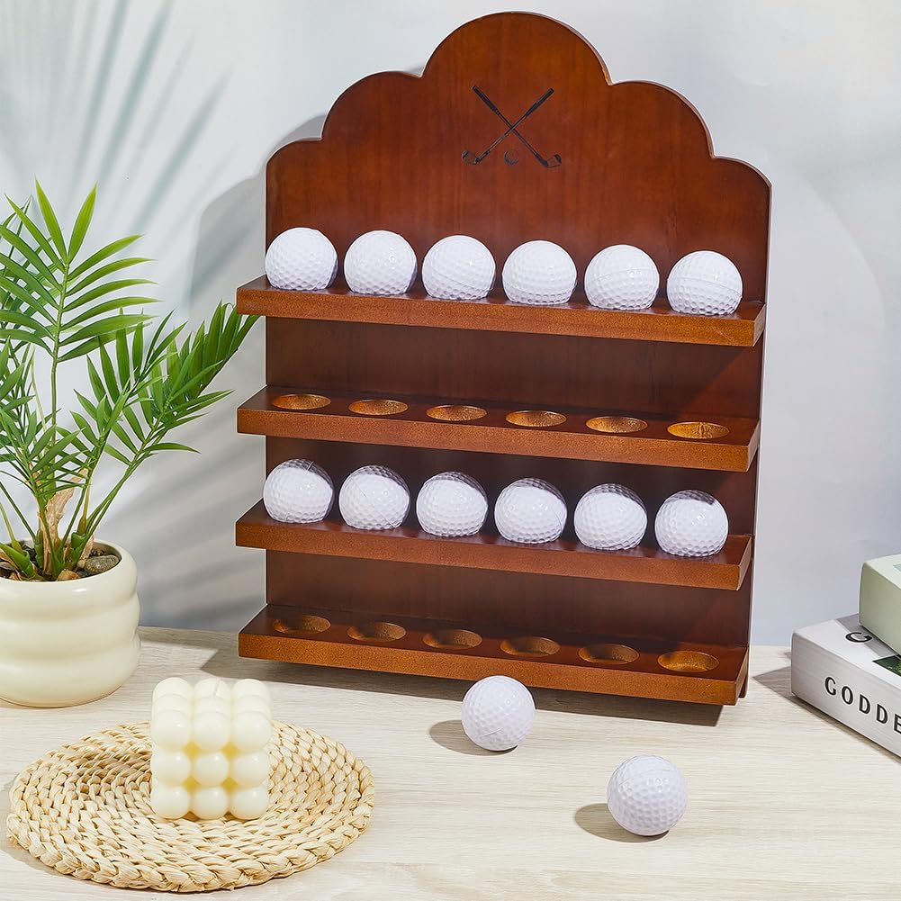 BENECREAT Holz Golfball Präsentationshalter, 24 Bälle Wandmontiertes Golfregal, 4 Etagen Aufbewahrun
