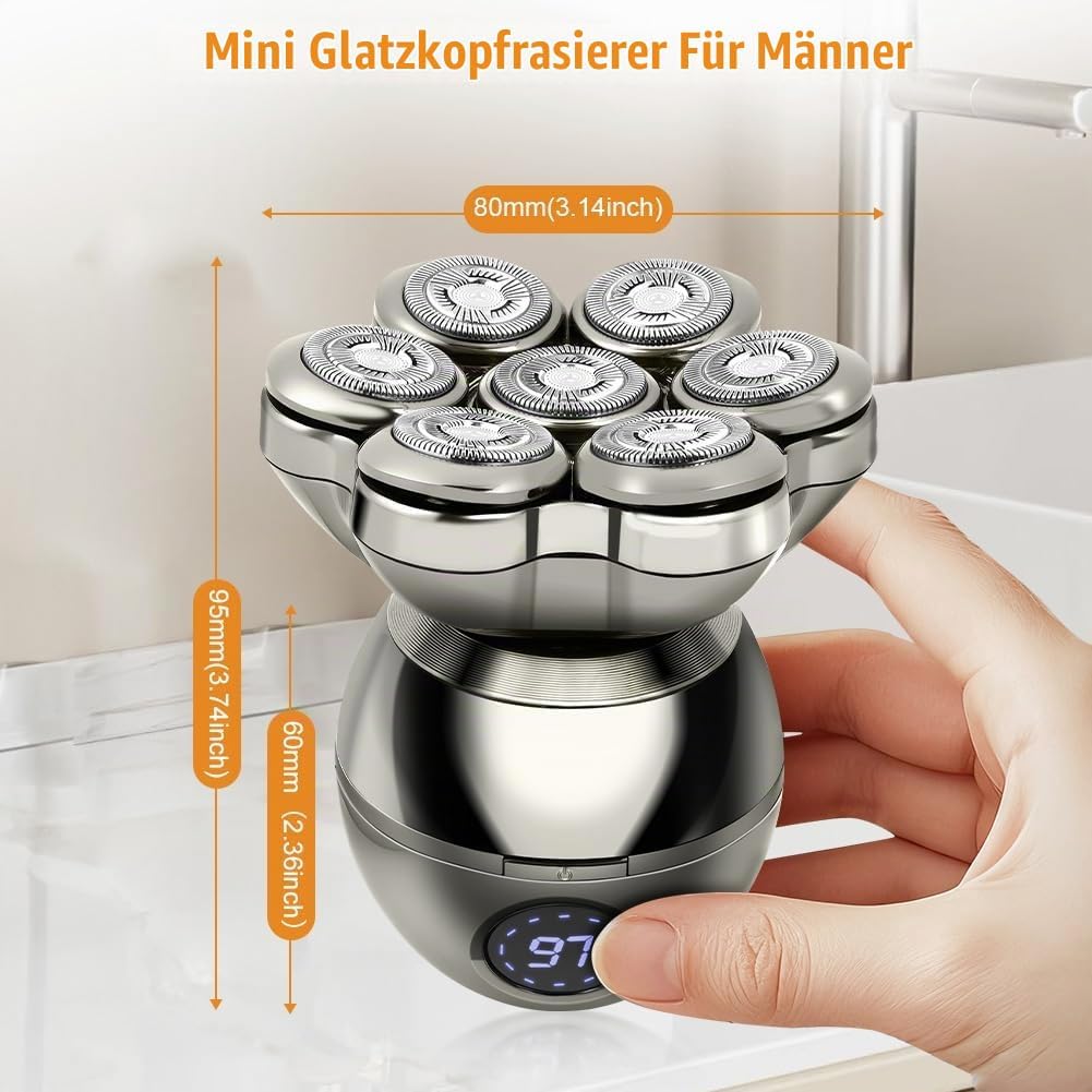 LOPHE Glatzen Rasierer Herren, 5 in 1 Kopfrasierer IPX7 Wasserdichter, Glatze Kopf Rasierer mit 7D M