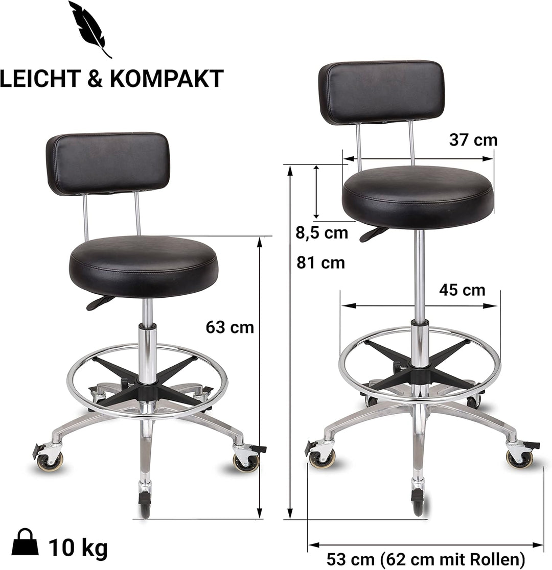 Staboos Rollhocker bis 160 kg - Premium Rundsitz mit Lehne und Fussstütze - Praxishocker (Premium Ro