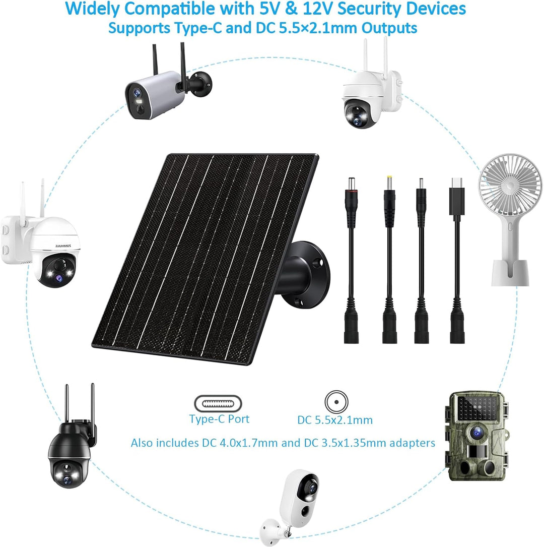 VUEBEE Solarpanel für Überwachungskamera & Wildkamera, 10W Solarmodul mit 5V/12V einstellbarer Ausga