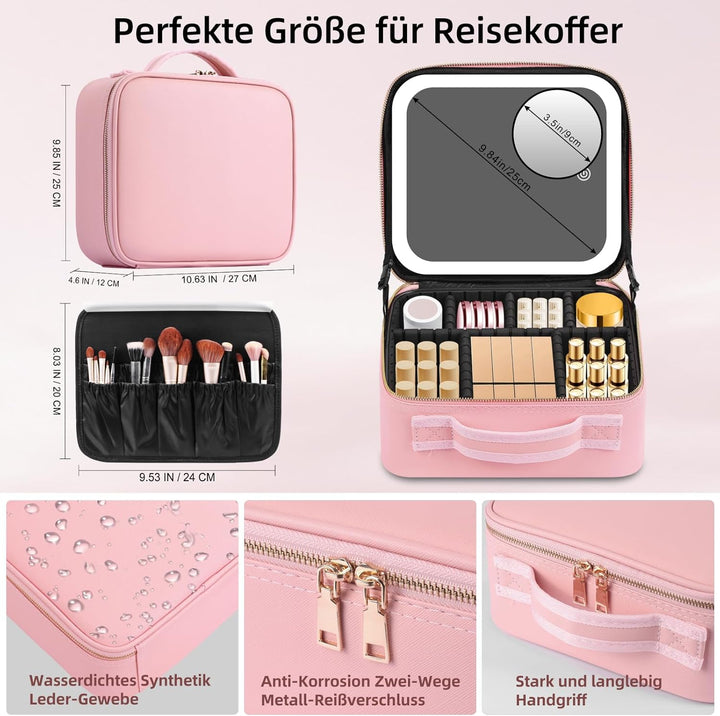 Reise-Makeup-Tasche Kosmetiktasche Make up Organizer Tasche mit grossen beleuchteten Spiegel 3 Farbe