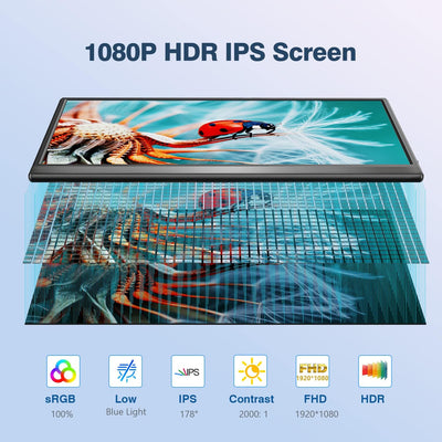 CUIUIC 15,6-Zoll tragbarer Monitor mit USB-C & HDMI | 1080P | VESA kompatibel | Verbinden Sie mit Ha