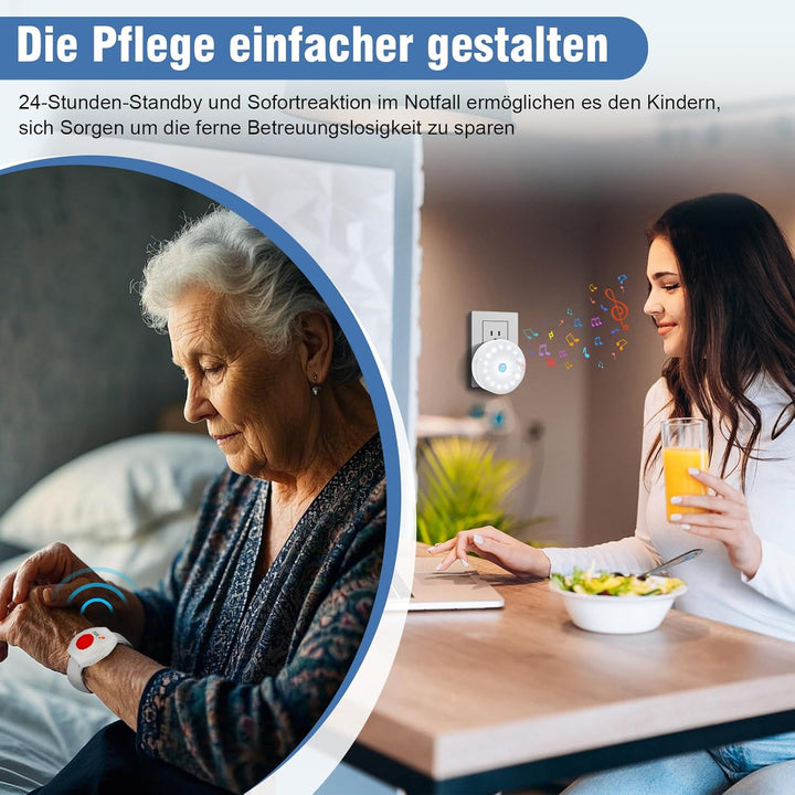 ChunHee Notrufknopf für Senioren/Notrufarmband für Senioren/Alarm für Senioren 45M Empfangsreichweit