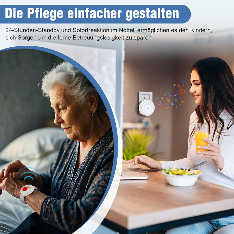 ChunHee Notrufknopf für Senioren/Notrufarmband für Senioren/Alarm für Senioren 45M Empfangsreichweit