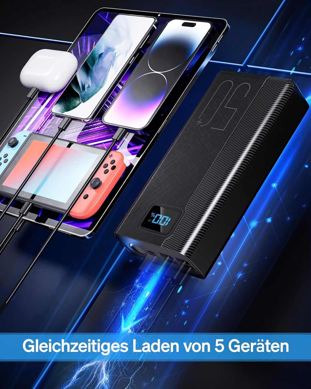 50000mAh Power Bank：22.5W Schnellladung Externer Akku mit Grosse Kapazität und 5 Ausgänge & 3 Eingän