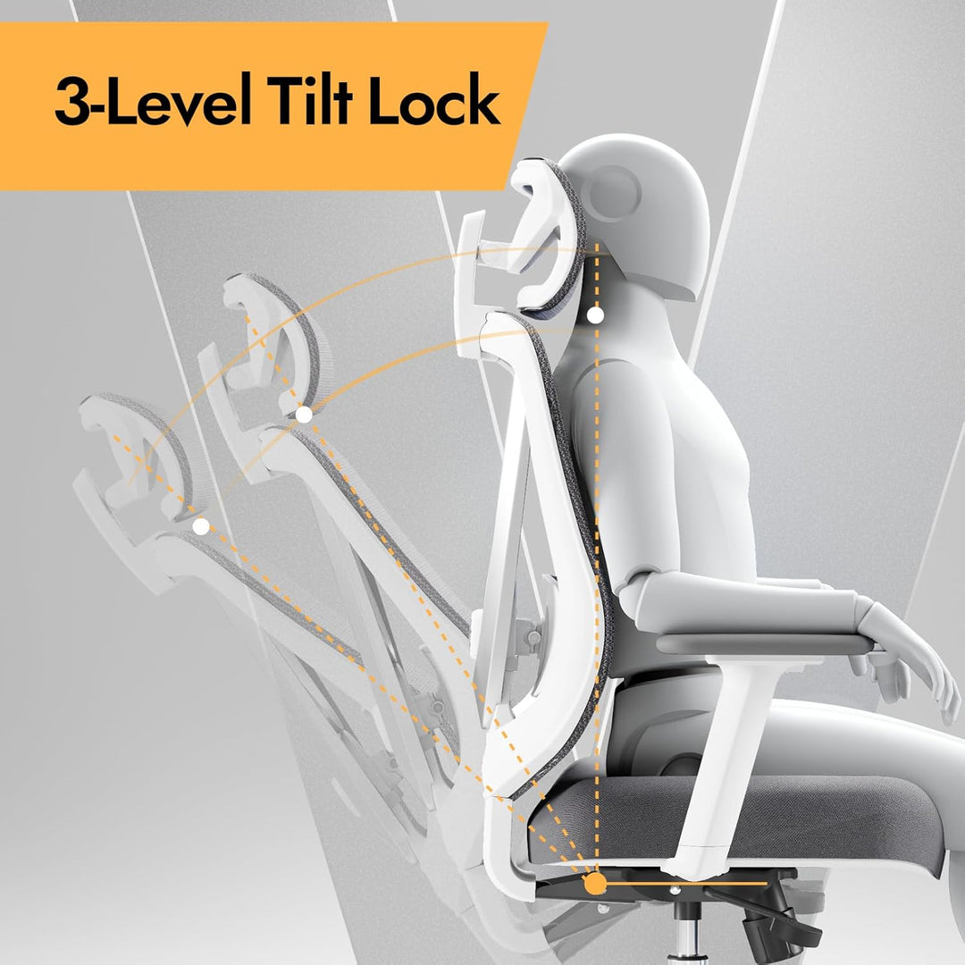 Ergonomischer Bürostuhl mit 3D Lendenstütze & 3D verstellbaren Armlehnen – V-förmiges Rücken-Design,