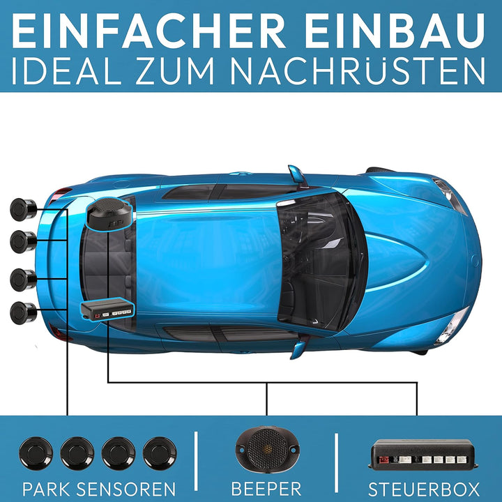 VSG24 Premium Einparkhilfe hinten zum nachrüsten am Auto, PDC Parksensoren hinten mit Stecksystem fü