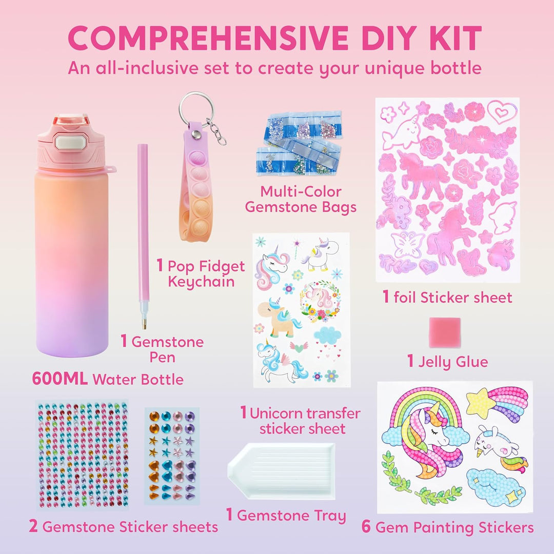 Klever Kits Kreatives Bastelspielzeug-Set,Wasserflaschen-Dekorationmit Einhorn für Kinder,Kunst und