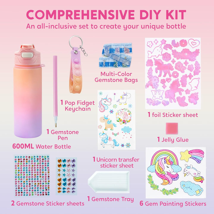 Klever Kits Kreatives Bastelspielzeug-Set,Wasserflaschen-Dekorationmit Einhorn für Kinder,Kunst und