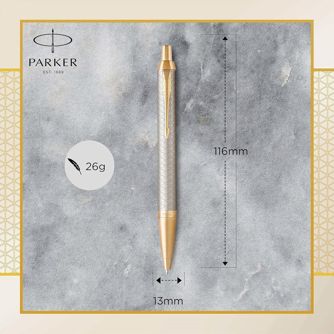 Parker IM Kugelschreiber | Premium Warm Silver | Mittlere Spitze | Blau | Geschenkbox Kugelschreiber