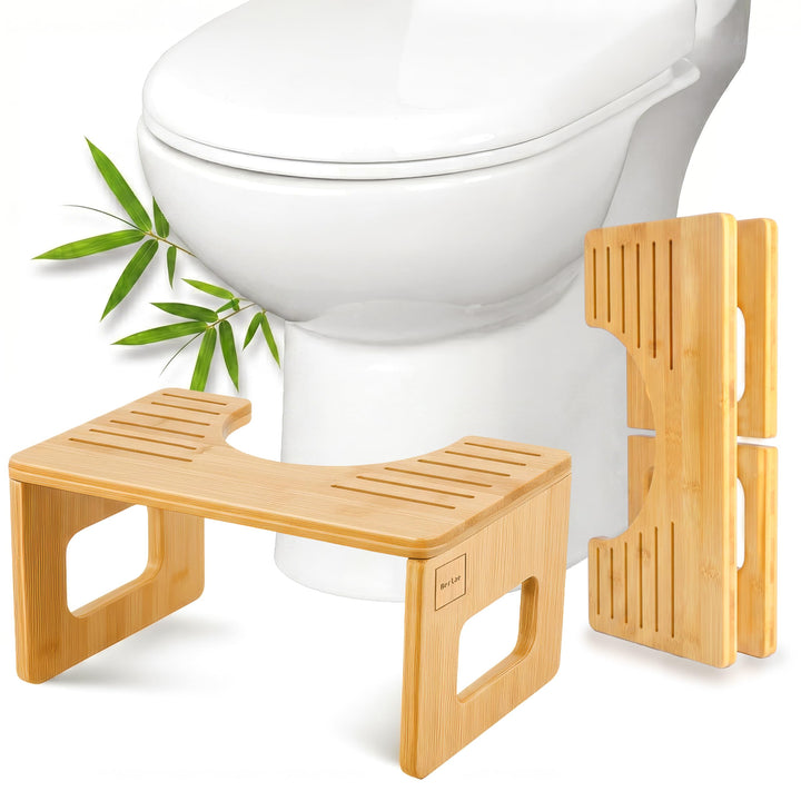 Natur-Bambus Toilettenhocker Erwachsene – Klohocker Klappbar, rutschfest & Langlebig, Faltbarer Kack