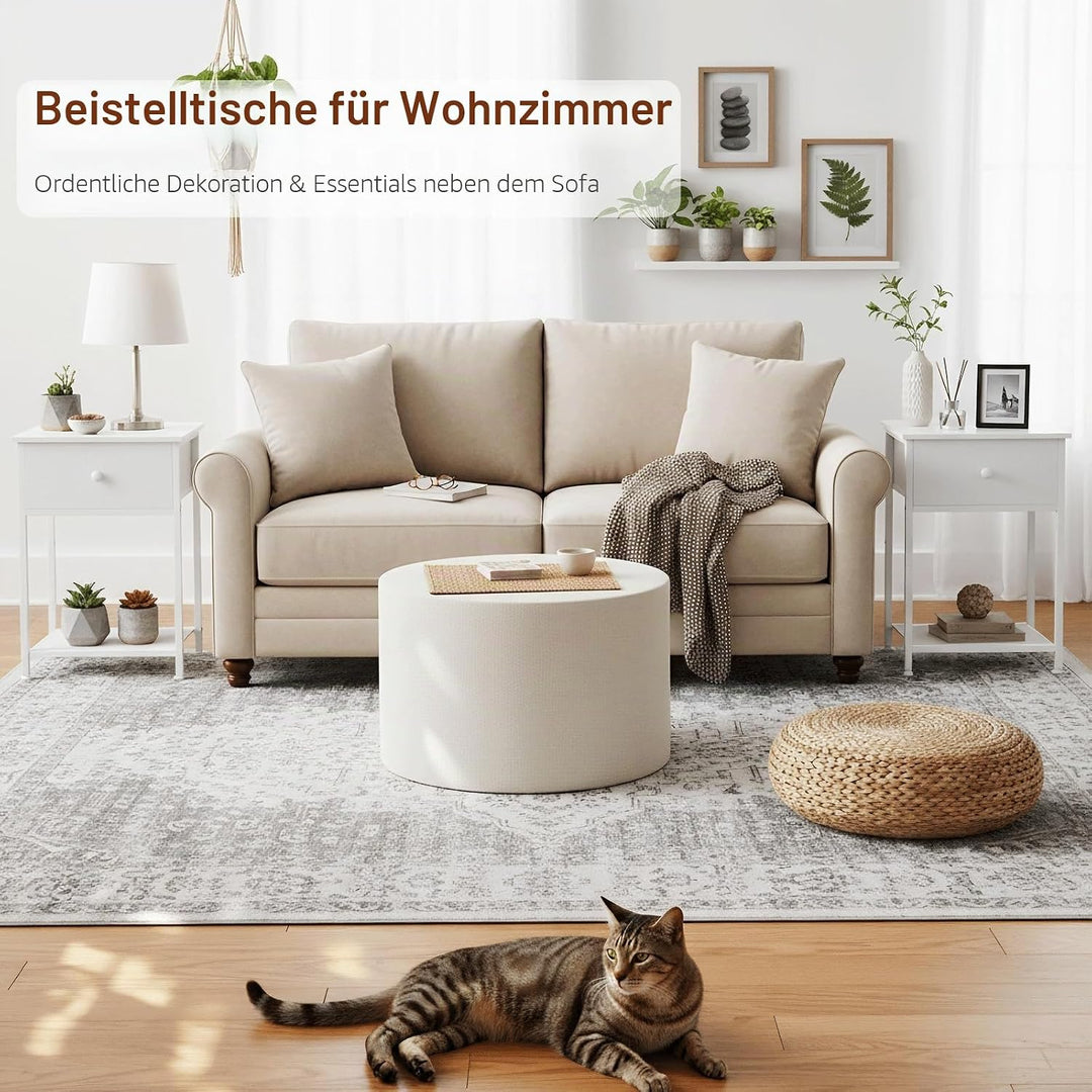 AMHANCIBLE Nachttisch 2er Set, Beistelltisch mit Stoffschubladen, Nachtkommode mit 2 Ablagen, Nachts