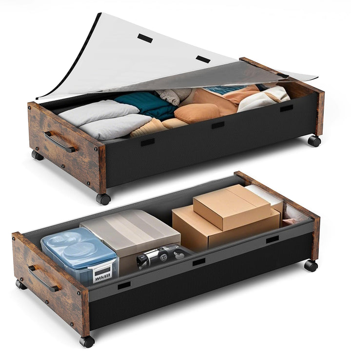 Holz-Unterbett-Aufbewahrung mit Rollen, 80L Extra-grosse rollende Unterbett-Aufbewahrungsboxen 2er-P