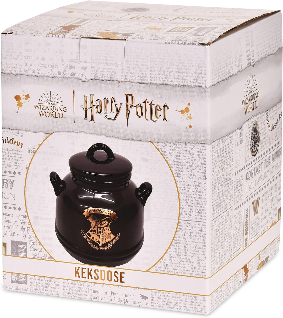 Elbenwald Harry Potter Hogwarts Kessel Keksdose - mit Hogwarts Schule Wappenmotiv Keramik Schwarz, H
