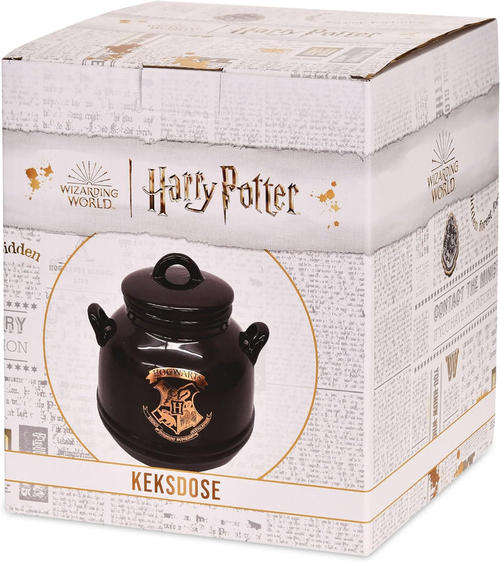 Elbenwald Harry Potter Hogwarts Kessel Keksdose - mit Hogwarts Schule Wappenmotiv Keramik Schwarz, H